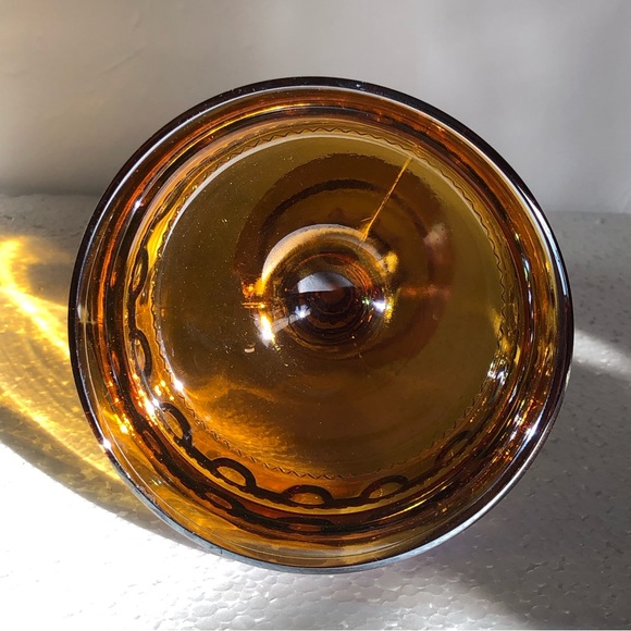 Amber Gold Carnival Glass Iridescent Kings Crown Thumbprint Compote Candy Dish - Picture 5 of 6